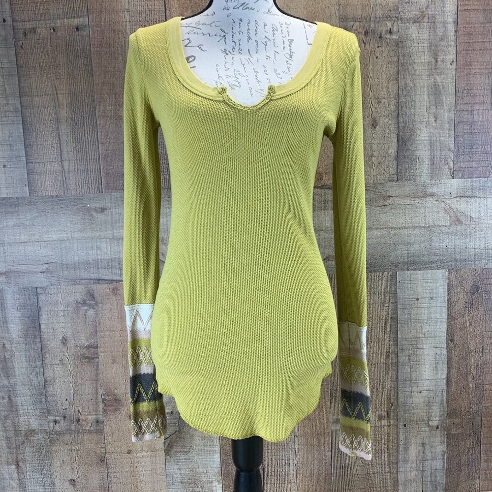Free People Kombucha Crochet Cuffs Thermal Top Lemongrass Mustard